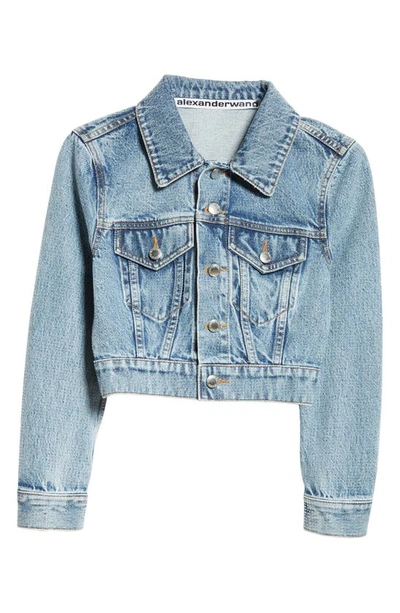 Alexander Wang Shrunken Denim Trucker Jacket In Vintage Light Indigo