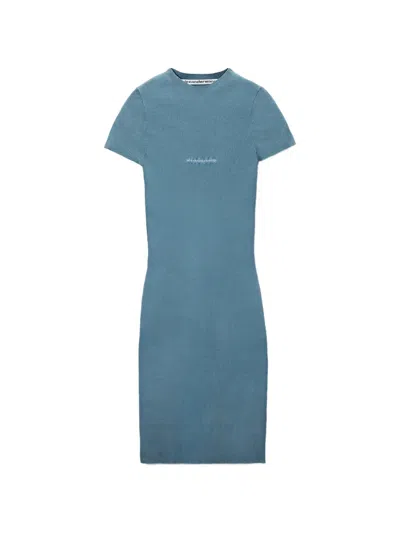 Alexander Wang Ss Crew-neck Mini Dress W/ Jacquard Logo In Blue