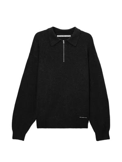 Alexander Wang Zip Ls Polo In Black