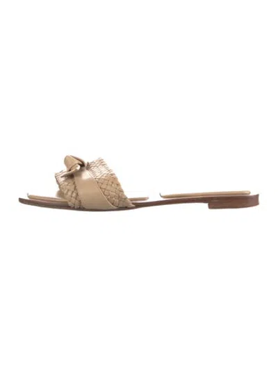 Pre-owned Alexandre Birman Leather Bow Accents Slides In Brown