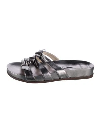 Pre-owned Alexandre Birman Leather Bow Accents Slides In Metallic/silver