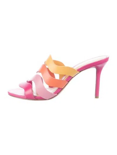 Pre-owned Alexandre Birman Leather Colorblock Pattern Slides In Pink