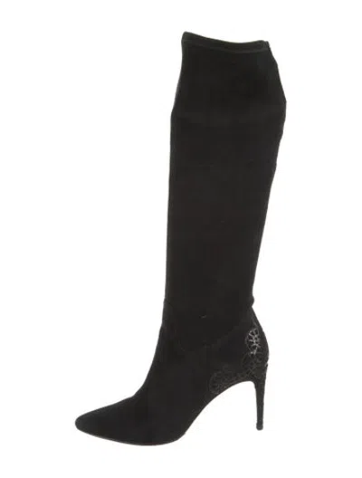 Pre-owned Alexandre Birman Suede Bow Accents Boots In Black