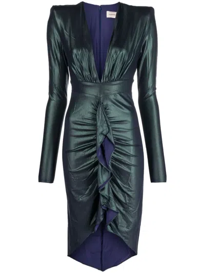 Alexandre Vauthier Draped Asymmetric Jersey Midi Dress In Grün