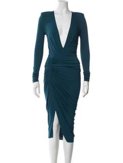 Pre-owned Alexandre Vauthier Plunge Neckline Midi Length Dress In Blue