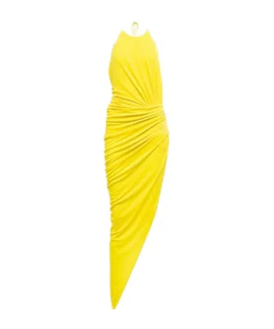 Alexandre Vauthier Ruched Halterneck Midi Dress In Yellow