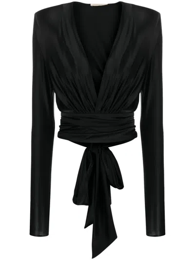 Alexandre Vauthier V-neck Tied-waist Blouse In Black