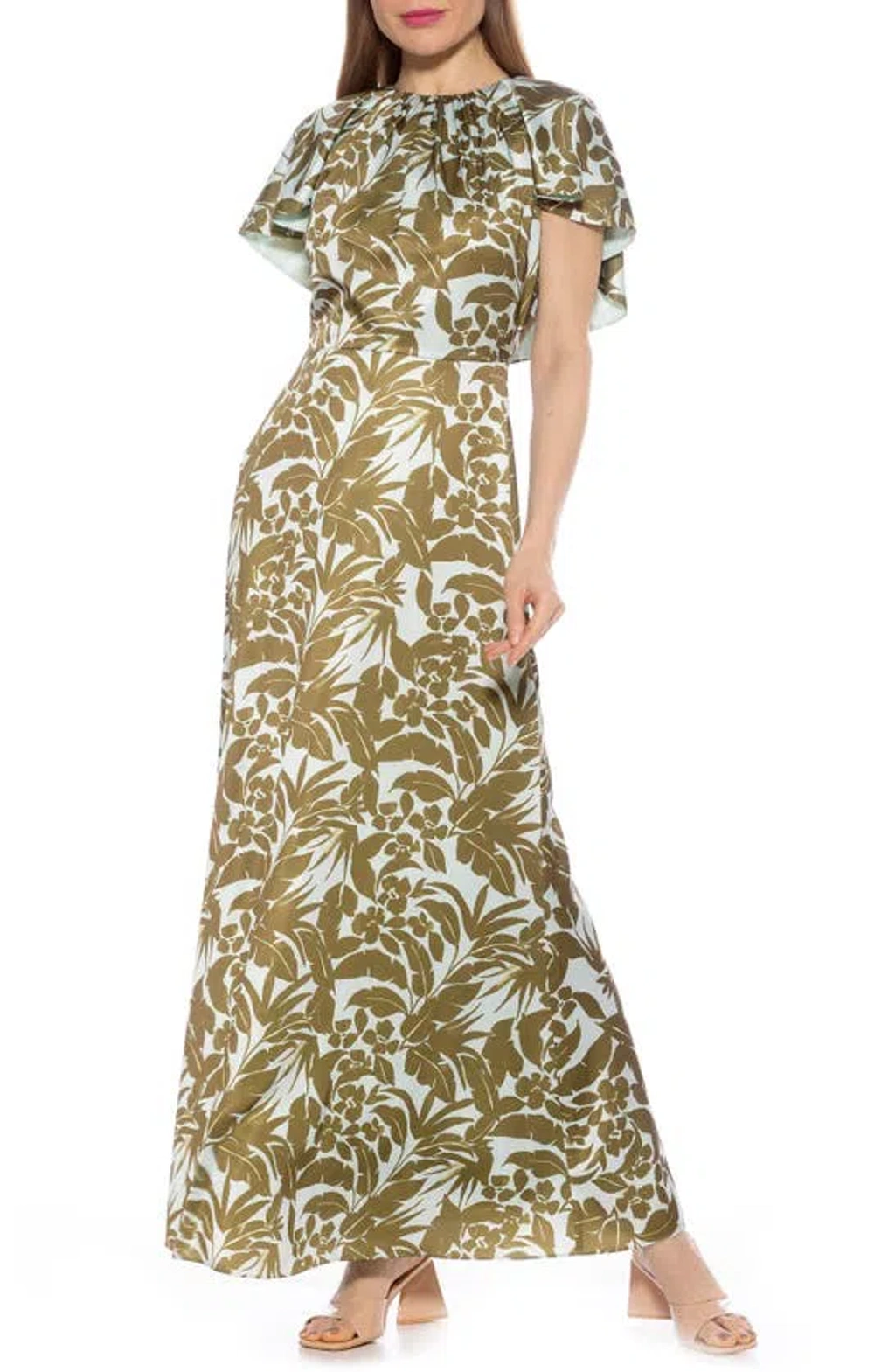 Alexia Admor Danica Capelet Sleeve Satin Maxi Dress In Turquoise Floral |  ModeSens