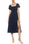 Alexia Admor Iris Smocked Short Sleeve Midi Dress In Navy