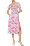 Alexia Admor Iris Smocked Short Sleeve Midi Dress In Pink Floral