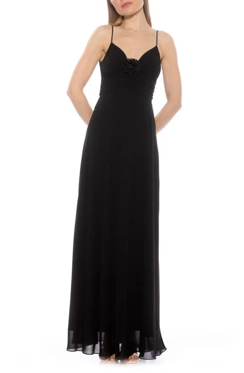 alexia maxi dress black Make heads turn at your next event with the 'Alexia' maxi dress! Made from  lustrous silk satin, this sleeveless halter dress features a V-shaped  plunged neckline with collar, elegant ruching, and side