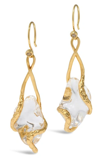 Alexis Bittar Liquid Vine Lucite Suspended Raindrop Wire Earrings In Clear/gold