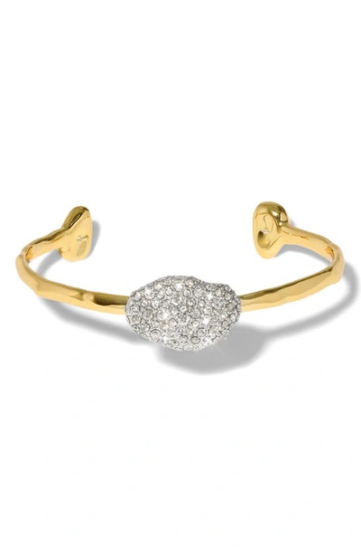 Alexis Bittar Solanales Crystal Pebble Skinny Cuff Bracelet In Silver/gold