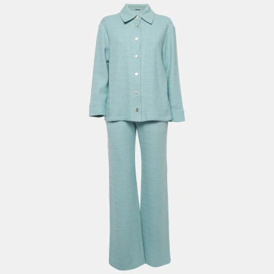 Pre-owned Alexis Blue Cotton Crochet Shirt And Kiana Pants Set M/s