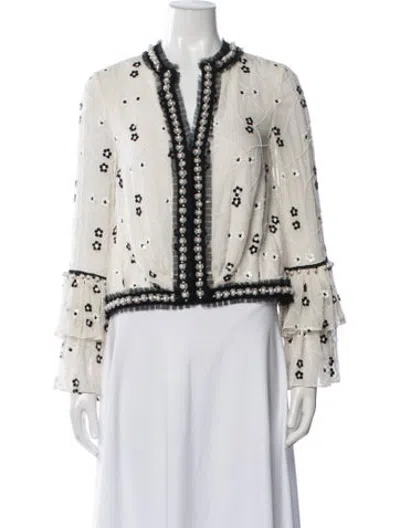 Pre-owned Alexis Floral Print Jacket W/ Tags In White