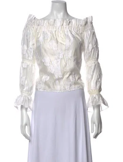 Pre-owned Alexis Floral Print Off-the-shoulder Blouse In Neutrals