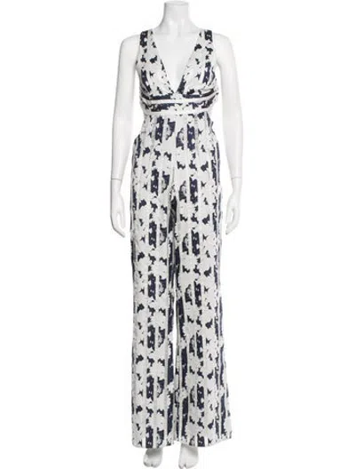 Pre-owned Alexis Floral Print V-neck Jumpsuit In Blue