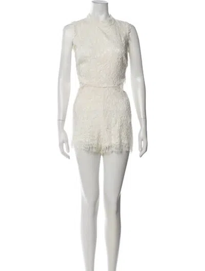 Pre-owned Alexis Lace Lace Pattern Romper In White