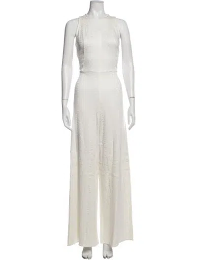 Pre-owned Alexis Lace Pattern Crew Neck Jumpsuit In Neutrals