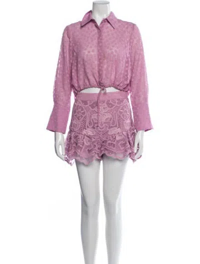 Pre-owned Alexis Lace Pattern Embroidered Accent Skirt Set In Purple