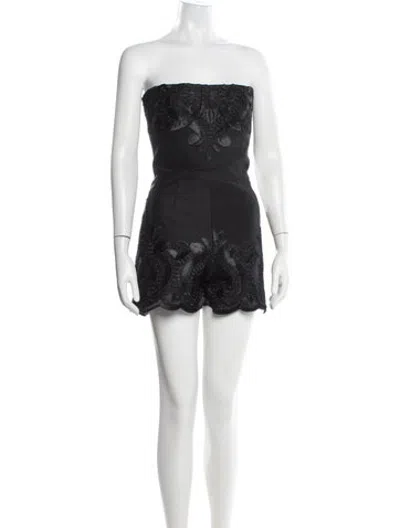 Pre-owned Alexis Lace Pattern Strapless Romper In Black