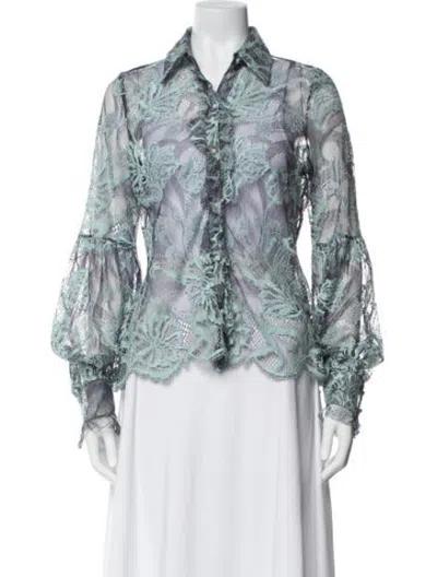 Pre-owned Alexis Nylon Lace Pattern Blouse In Blue