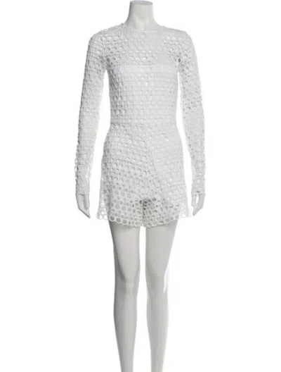 Pre-owned Alexis Patterned Crew Neck Romper In White