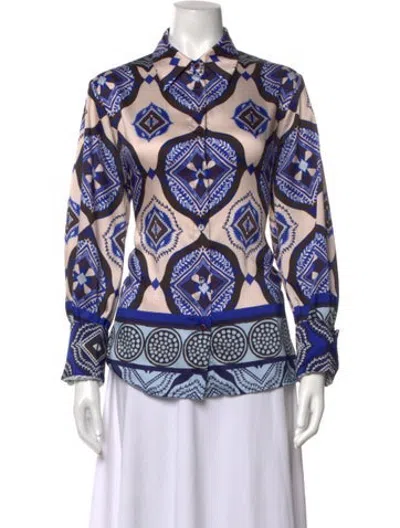 Pre-owned Alexis Printed Long Sleeve Blouse In Blue