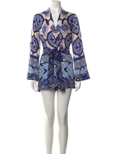 Pre-owned Alexis Printed V-neck Romper In Blue
