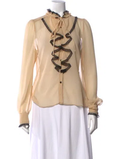 Pre-owned Alexis Tie Neck Long Sleeve Blouse In Neutrals
