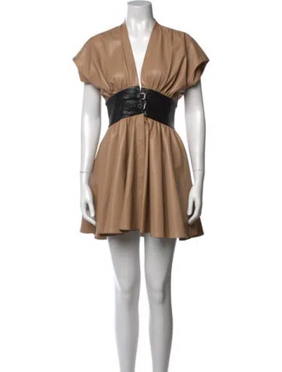 Pre-owned Alexis V-neck Mini Dress In Brown/neutrals
