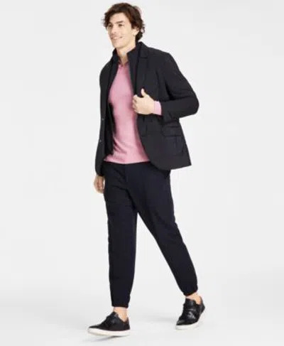 Alfani Mens Regular Fit Quilted Blazer With Removable Full Zip Bib Regular Fit Sweater Knit Johnny Collar P In Black