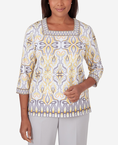 Alfred Dunner Plus Size Charleston Medallion Border Top With Square Neckline In Multi