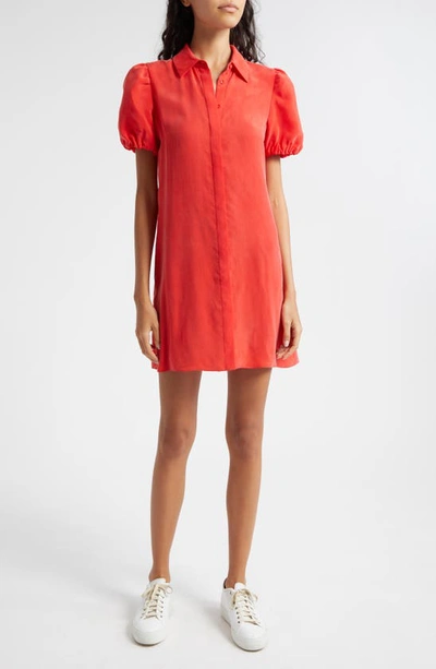 Alice And Olivia Jem Puff Sleeve Shirtdress In Bright Poppy