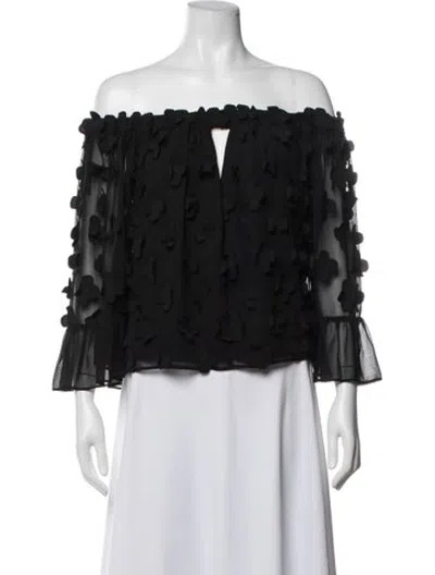 Pre-owned Alice Mccall Floral Print Off-the-shoulder Top In Black