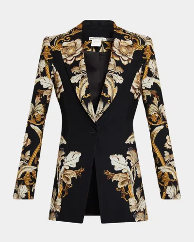 Alice + Olivia Shae Baroque-print Single-breasted Fitted Jacket In Animal Print