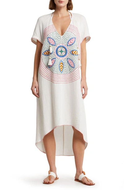 Alicia Bell Cocoon Embroidered Cotton & Silk Cover-up Kaftan In White