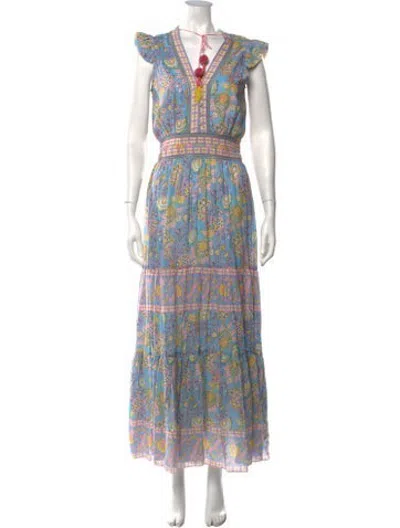 Pre-owned Alicia Bell Floral Print Long Dress W/ Tags In Blue