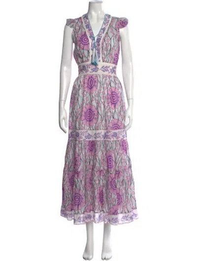 Pre-owned Alicia Bell Floral Print Long Dress W/ Tags In Purple