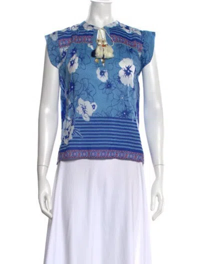 Pre-owned Alicia Bell Floral Print Tie Neck Top W/ Tags In Blue