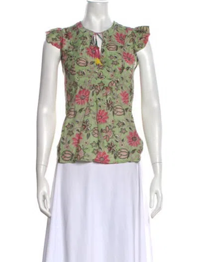Pre-owned Alicia Bell Floral Print Tie Neck Top W/ Tags In Green