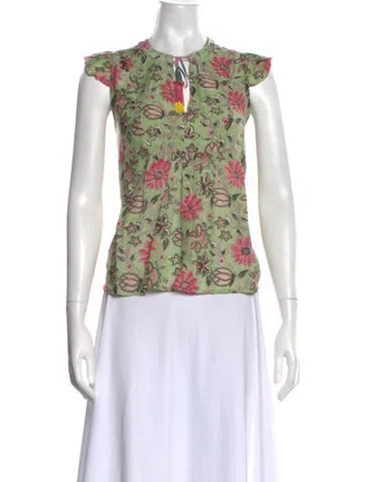 Pre-owned Alicia Bell Floral Print Tie Neck Top W/ Tags In Green