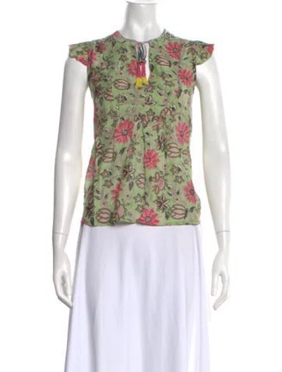 Pre-owned Alicia Bell Floral Print Tie Neck Top W/ Tags In Green