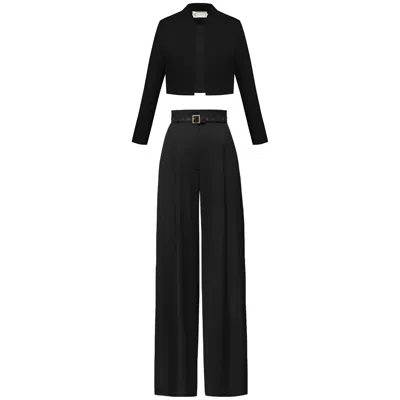 Alina Cernatescu Shanti Classic Black Office & Cocktail Set: Cropped Jacket & Palazzo Pants