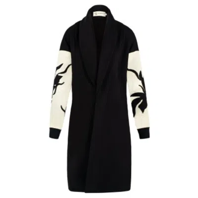 Alina Cernatescu Women's Vilnius  Black & Beige  Embroidered  Cotton Adjustable  Statement Sleeves Coat