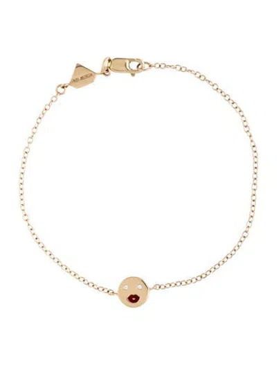 Pre-owned Alison Lou 14k Enamel & Diamond Happy Station Bracelet, 6.25" In Red