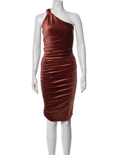Pre-owned Alix Nyc One-shoulder Knee-length Dress In Brown