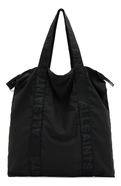 Allsaints Afan Recycled Nylon Tote Bag In Black