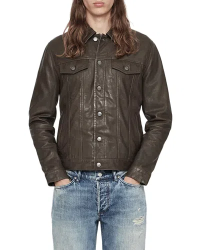 Allsaints Chaiyo Leather Trucker Jacket In Brown