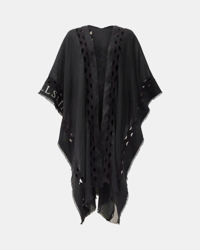 Allsaints Clarissa Logo Print Ruana Scarf In Black